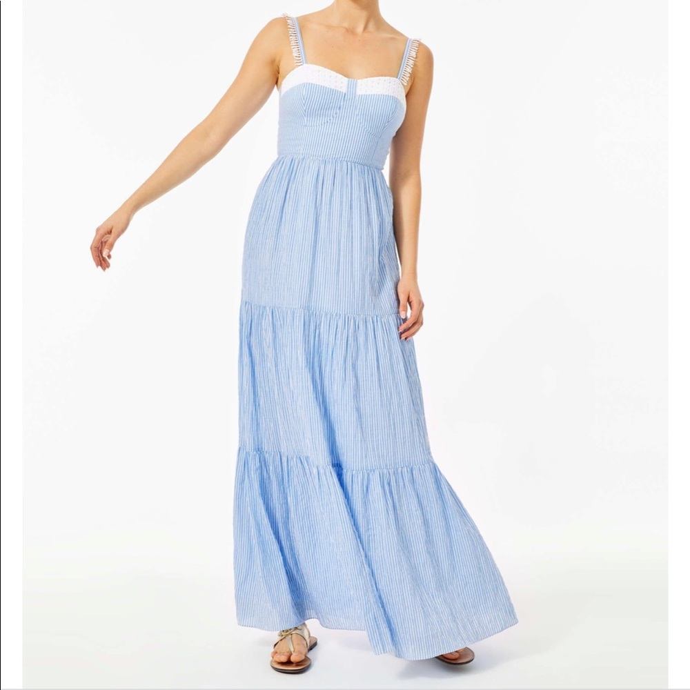 Lilly Pulitzer Light Blue and White Striped Tiered Maxi Dress
